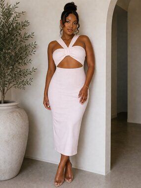 RACHEL Rachel Roy Pale Pink Twisted-Front  Midi Dress